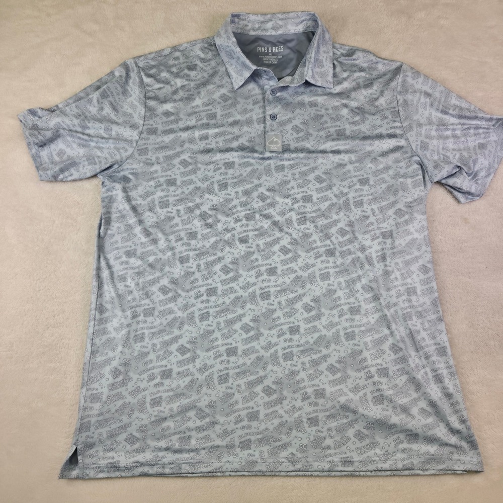 Pins & Aces Mens XXL Golf Polo Shirt Blue Strain Print Sour Diesel Blue Dream